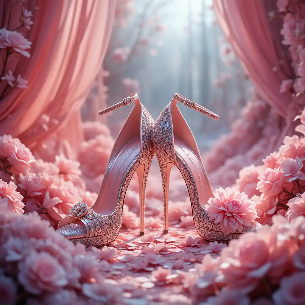 Sparkling floral high heels in a dreamy fantasy setting