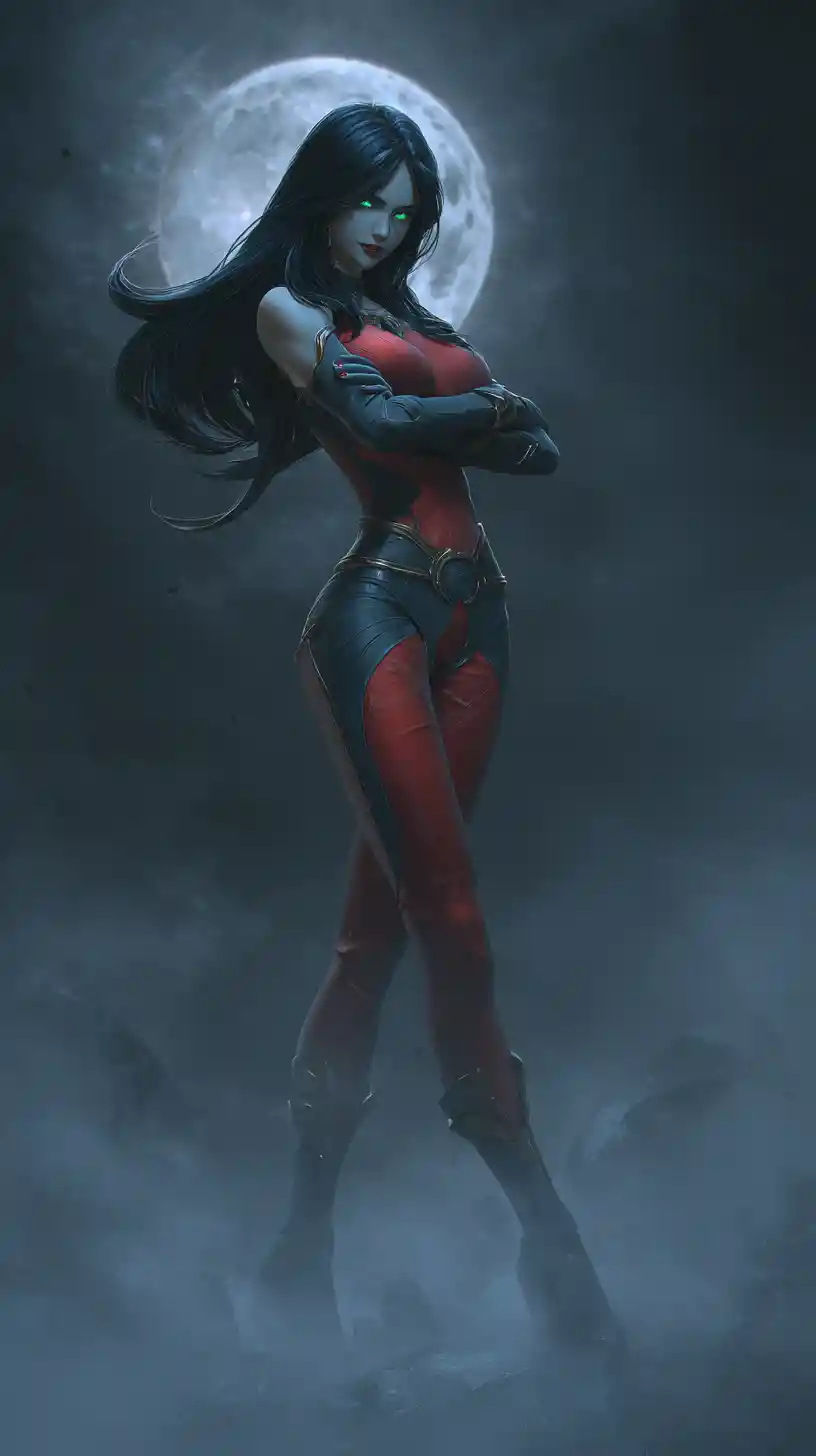 Mysterious Alien Warrior Woman Under A Full Moon