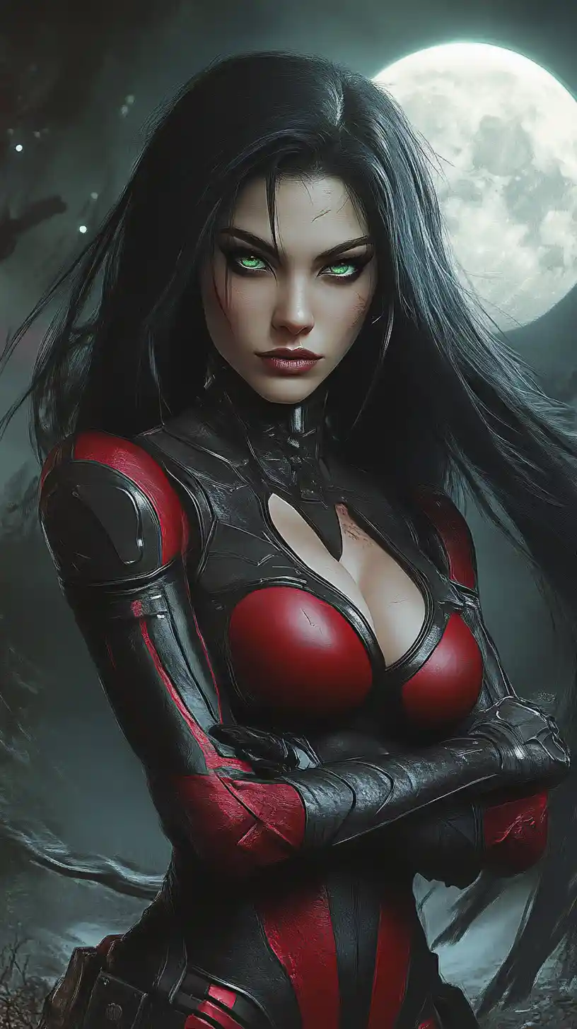 Mysterious Alien Warrior Woman Under A Gothic Moon