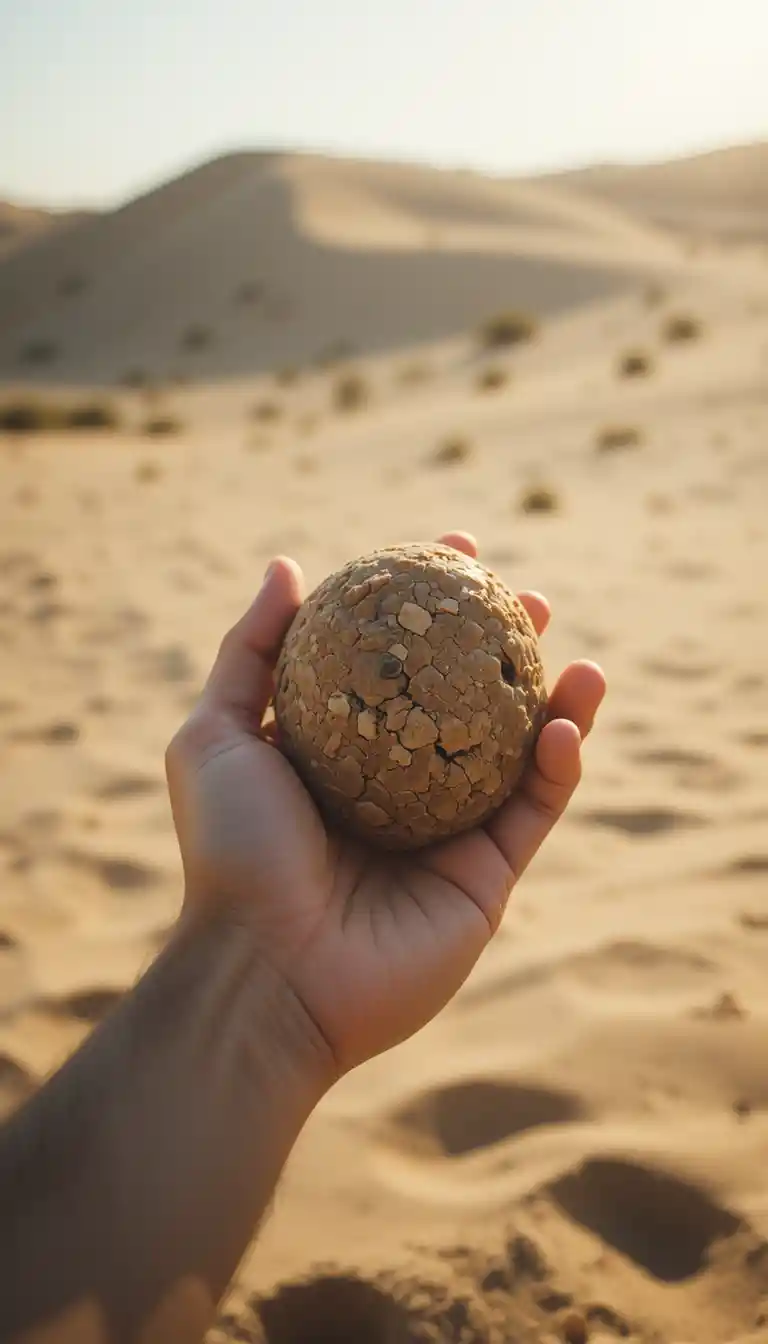 Close up hand holding rough desert stone in sunlight