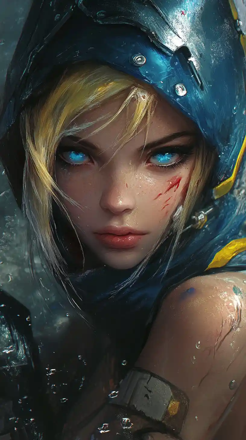 Close up of tattooed fantasy warrior woman with scars
