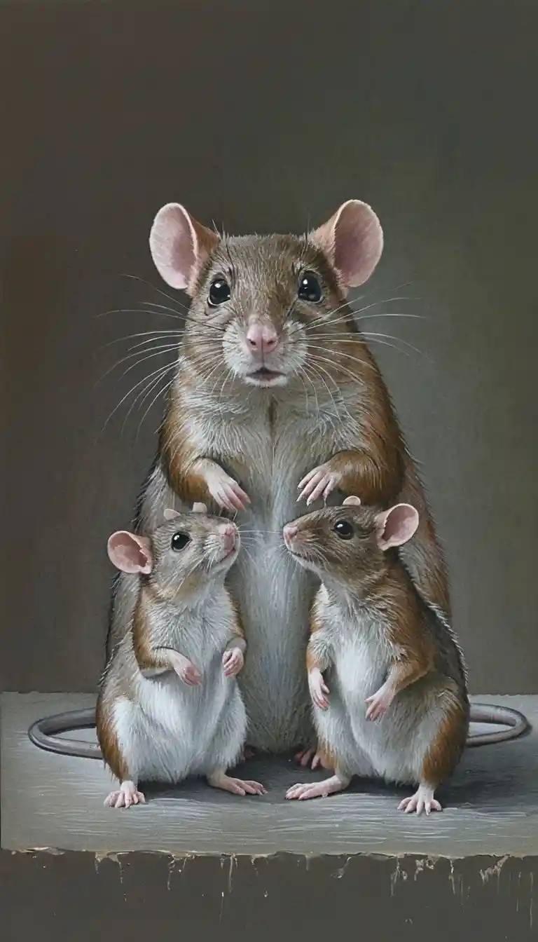 Zärtliches Rattenfamilien-Porträt im weichen Illustrationsstil