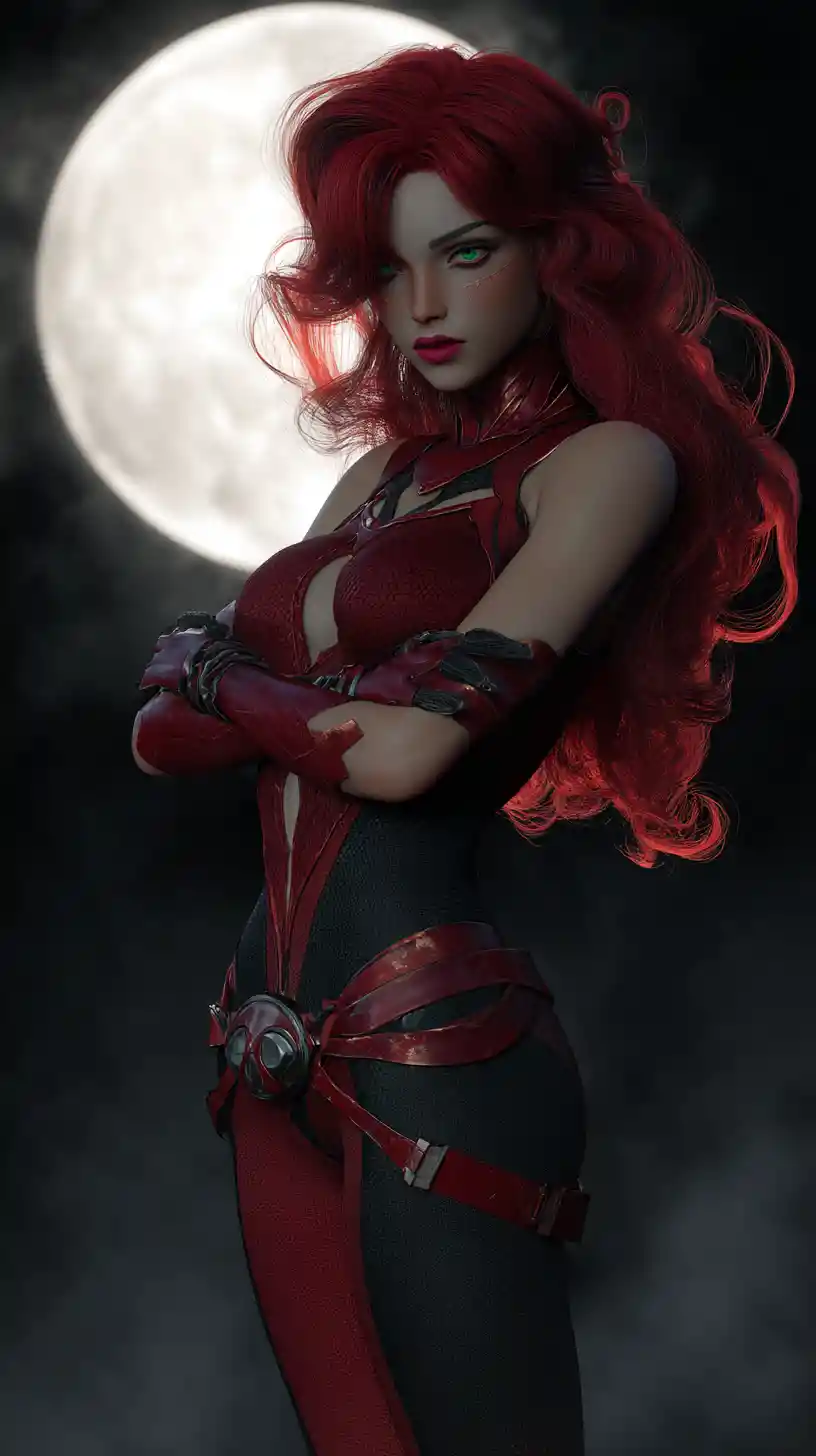 Mysterious Alien Warrior Woman Under A Gothic Full Moon