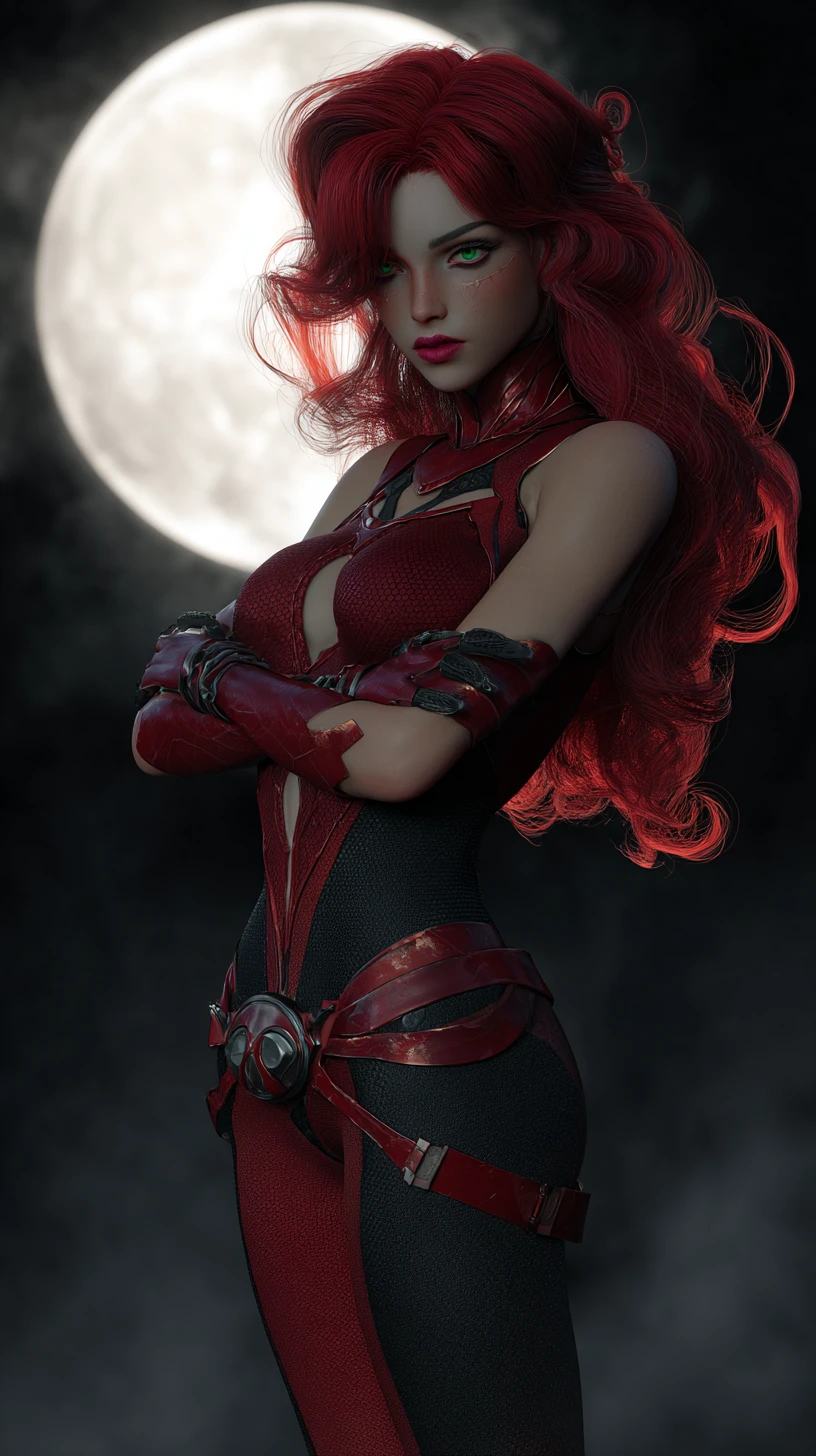 Mysterious Alien Warrior Woman Under A Gothic Full Moon