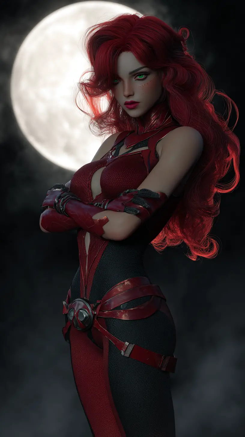 Mysterious Alien Warrior Woman Under A Gothic Full Moon