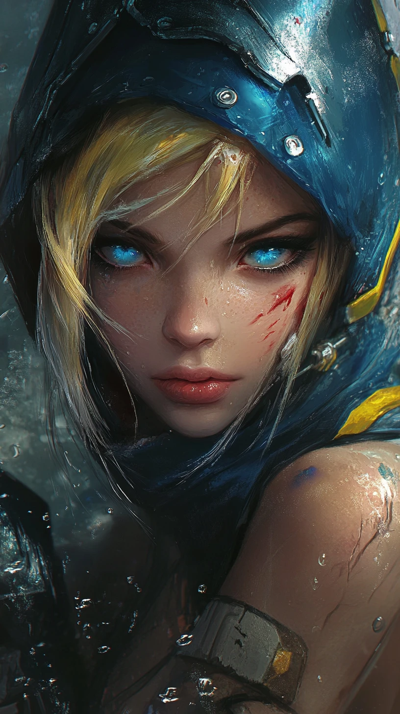 Close up of tattooed fantasy warrior woman with scars