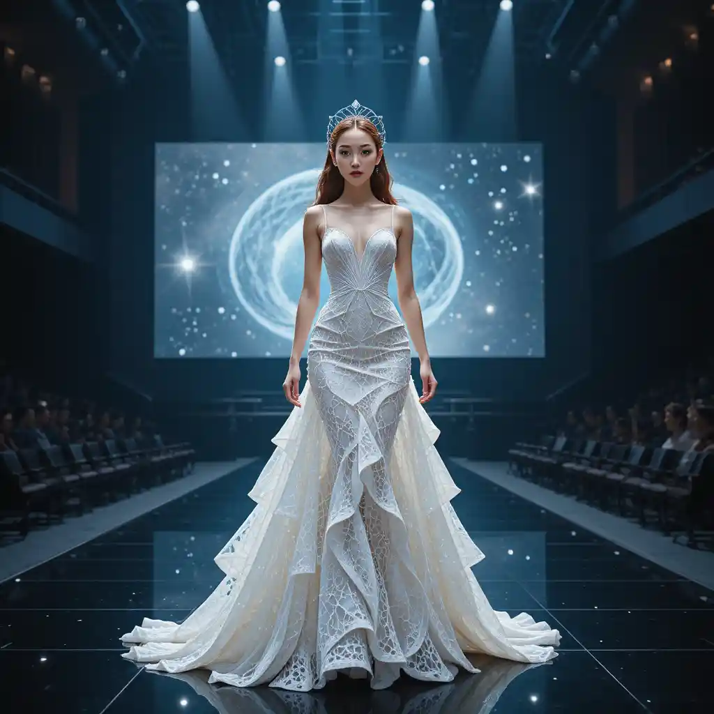 Korean beauty queen in a mathematical golden ratio gown