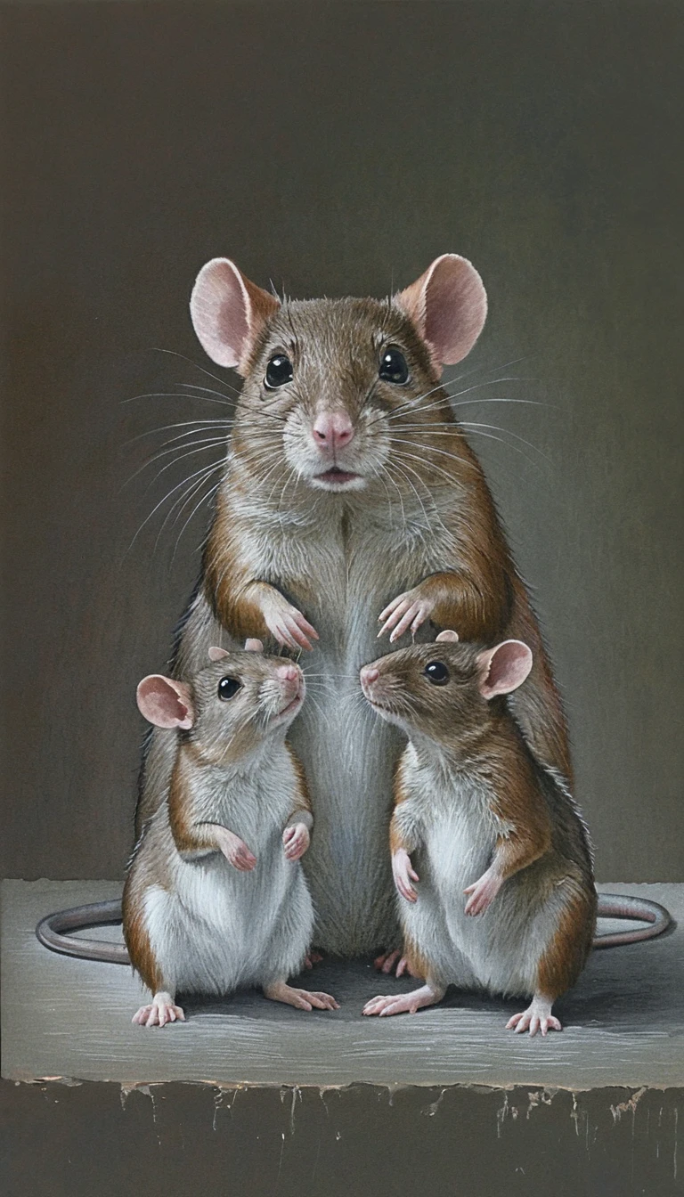 Tierno retrato de familia de ratas en estilo ilustrado suave