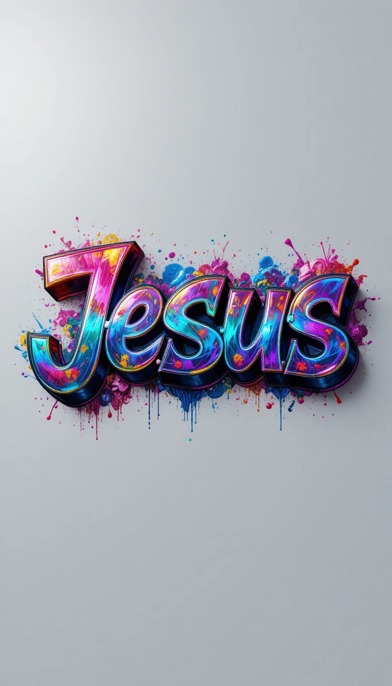 Farbenfrohes 3D-Graffiti-Logo mit markantem „Jesus“-Schriftzug