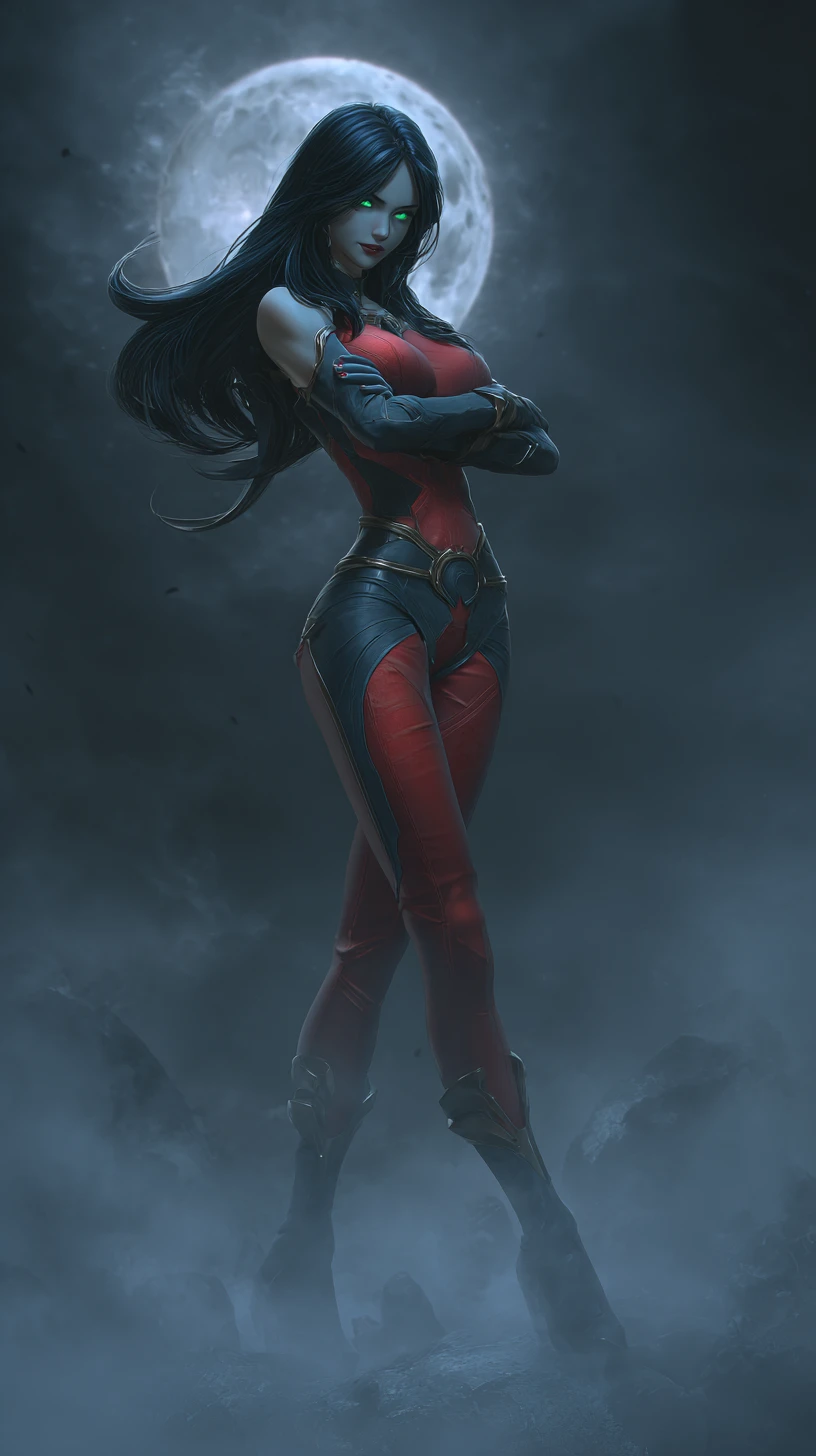 Mysterious Alien Warrior Woman Under A Full Moon