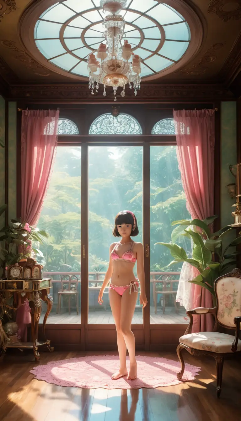 Gato de anime de cuerpo completo en interior victoriano - ilustración
