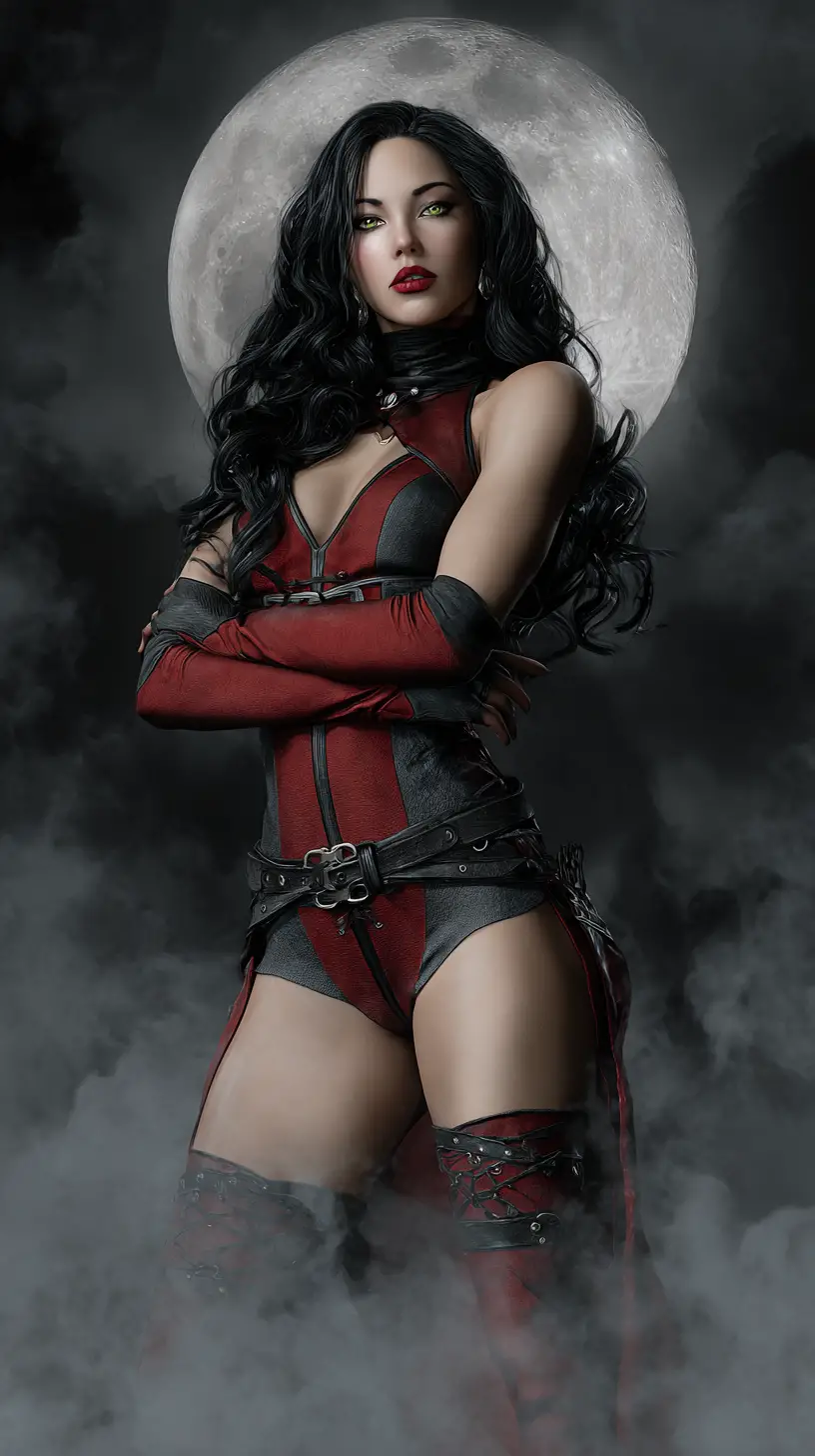 Mysterious Alien Warrior Woman Under A Gothic Moon