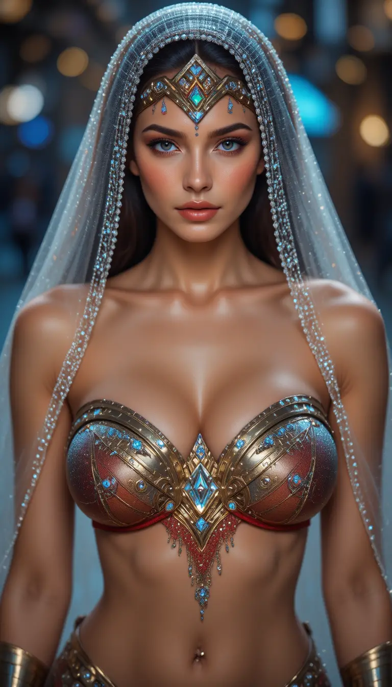 Elegant warrior woman in glamorous diamond headpiece