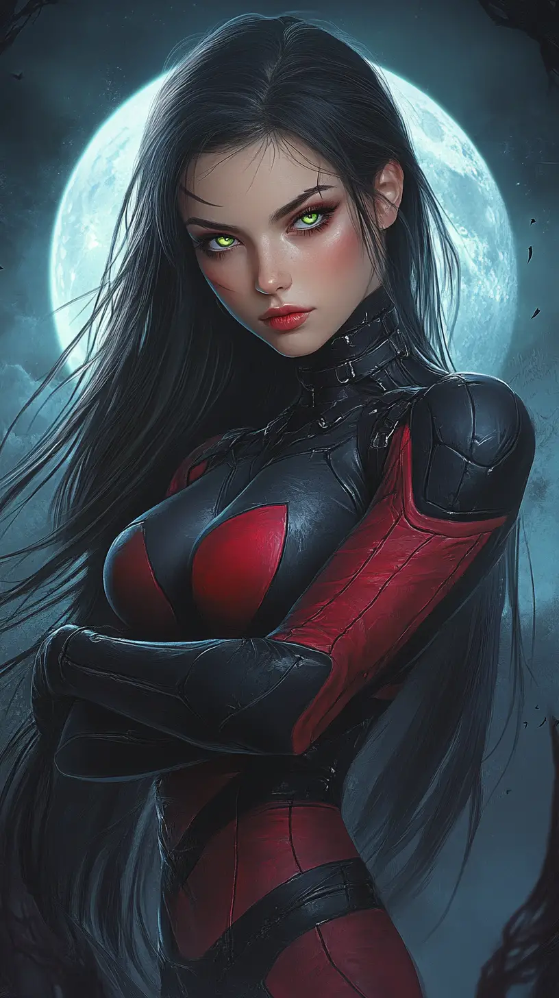 Mysterious Alien Warrior Woman Under The Full Moon