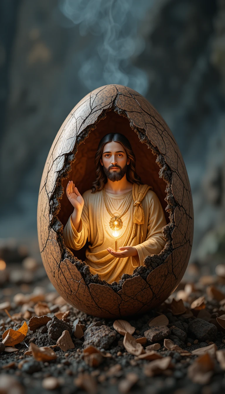 Œuf de Pâques Lumineux avec Lumière Spirituelle Radieuse à l’Intérieur