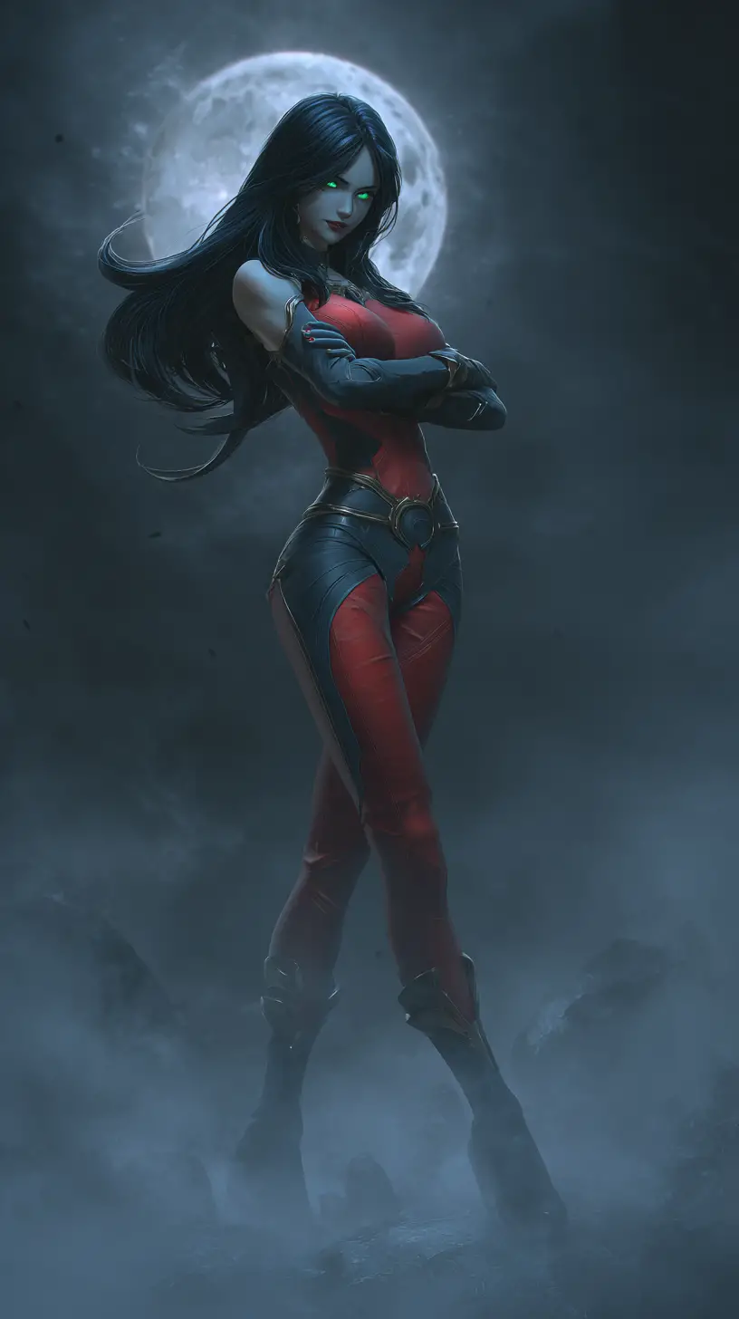 Mysterious Alien Warrior Woman Under A Full Moon