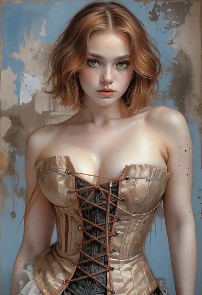 Sepia portrait of young woman in victorian corset