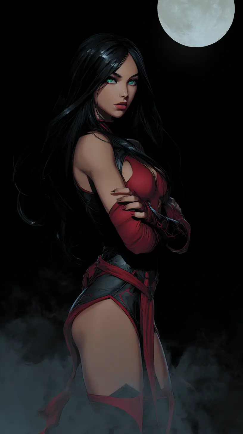 Mysterious Alien Warrior Woman Under A Gothic Full Moon