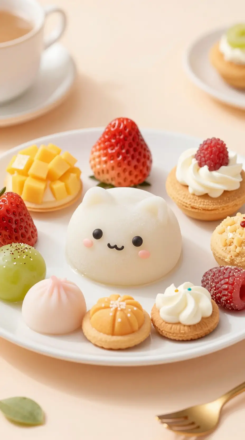 Cute mochi dessert plate with colorful sweet treats