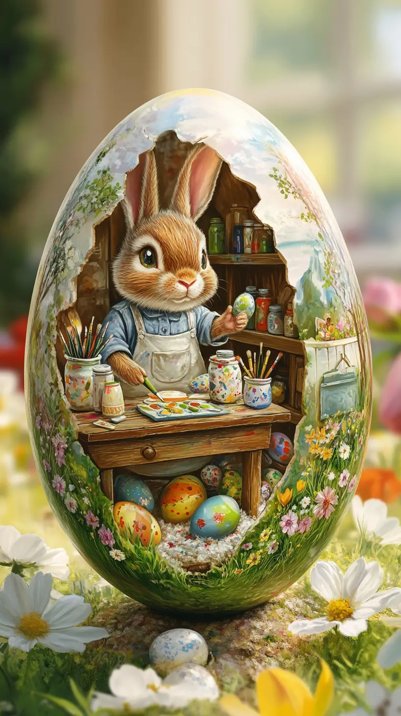 Close up Easter egg on a flower filled meadow