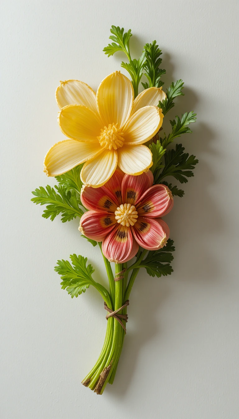 Sculpture de bouquet de fruits 3D sur fond blanc épuré