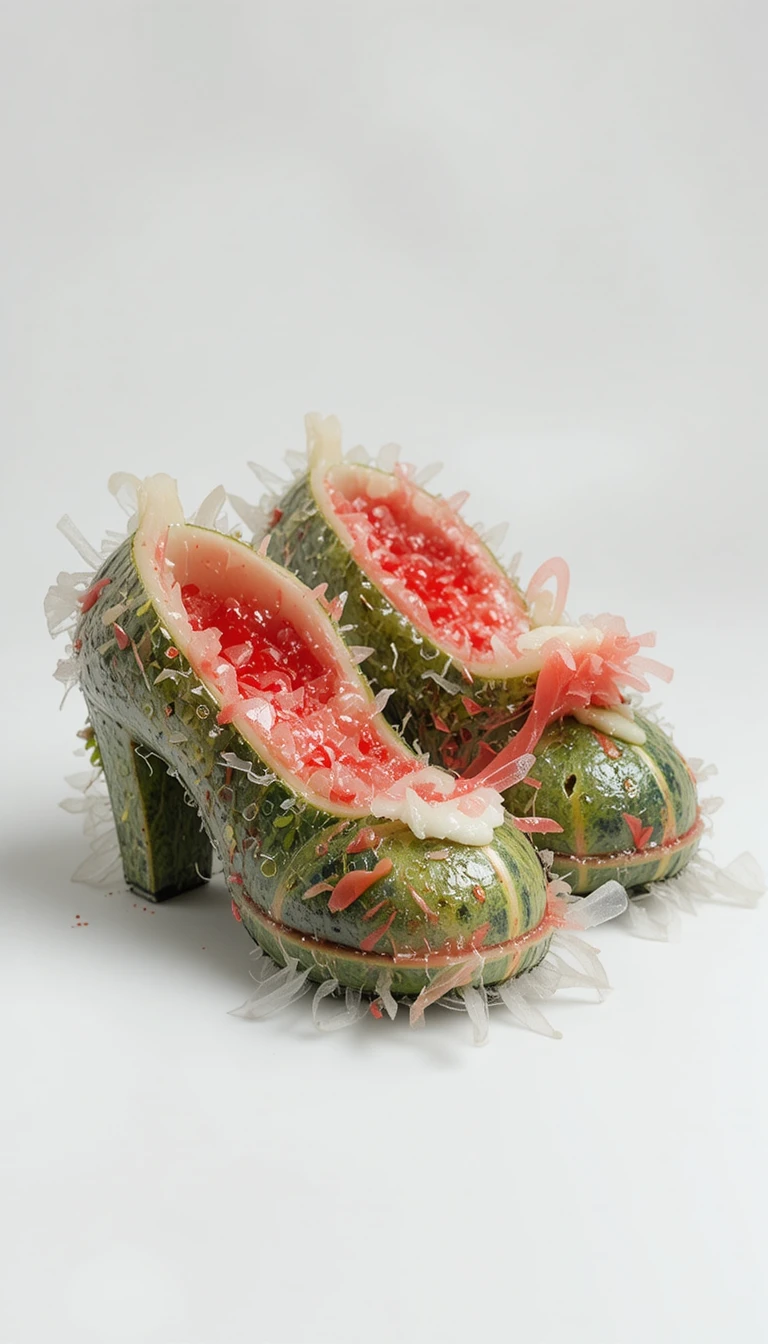 Isometric 3D rendering of watermelon shoes on white background