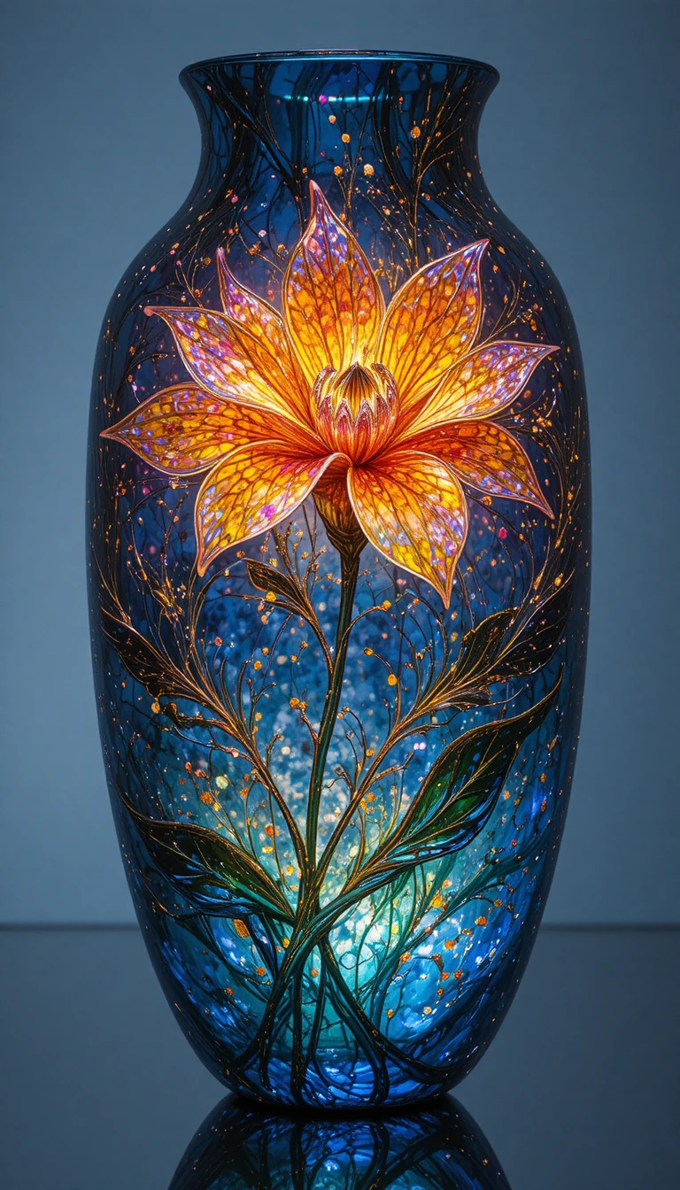 Jarrón de arte fluida brillante con una sola flor delicada