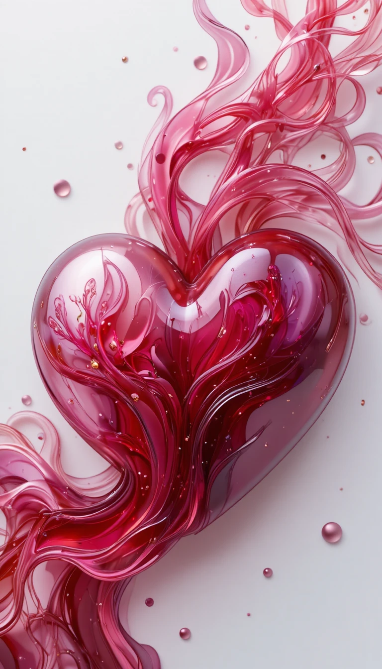 Transparent ruby red heart with glossy glasslike finish