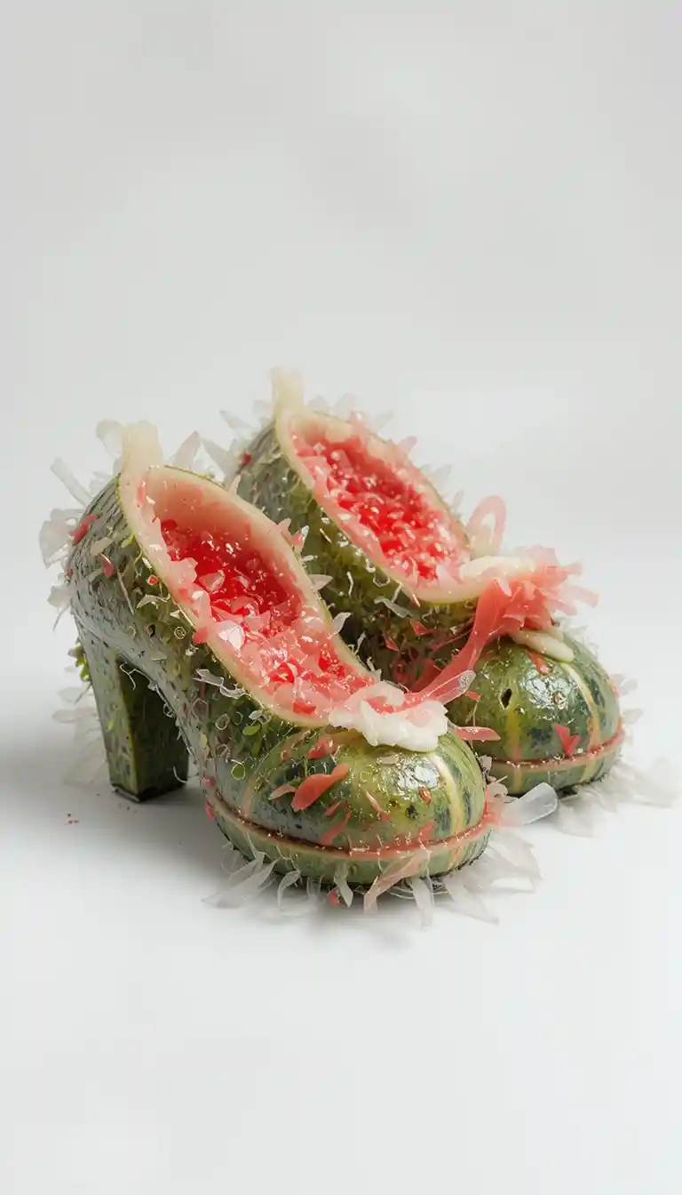 Isometric 3D rendering of watermelon shoes on white background