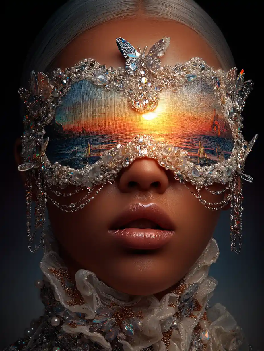 Elegant silver haired woman in jeweled fantasy mask