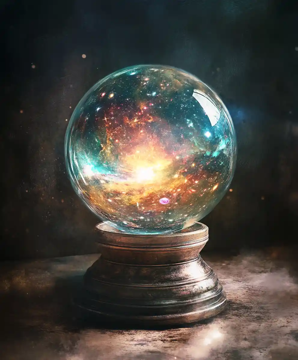 Magic crystal ball with galaxy on grunge abstract background