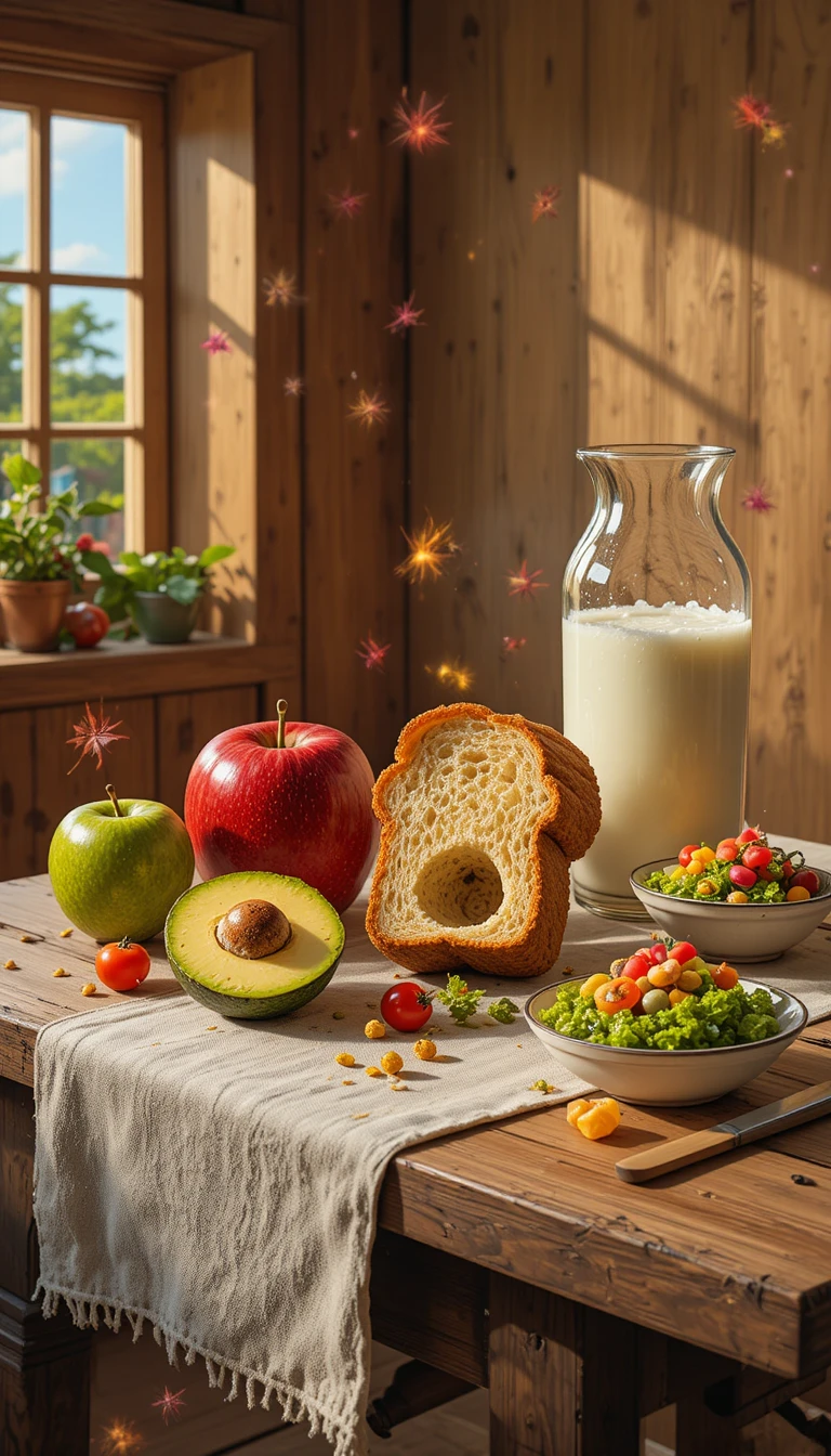 Nature morte de cuisine rustique avec pain aux pommes et salade
