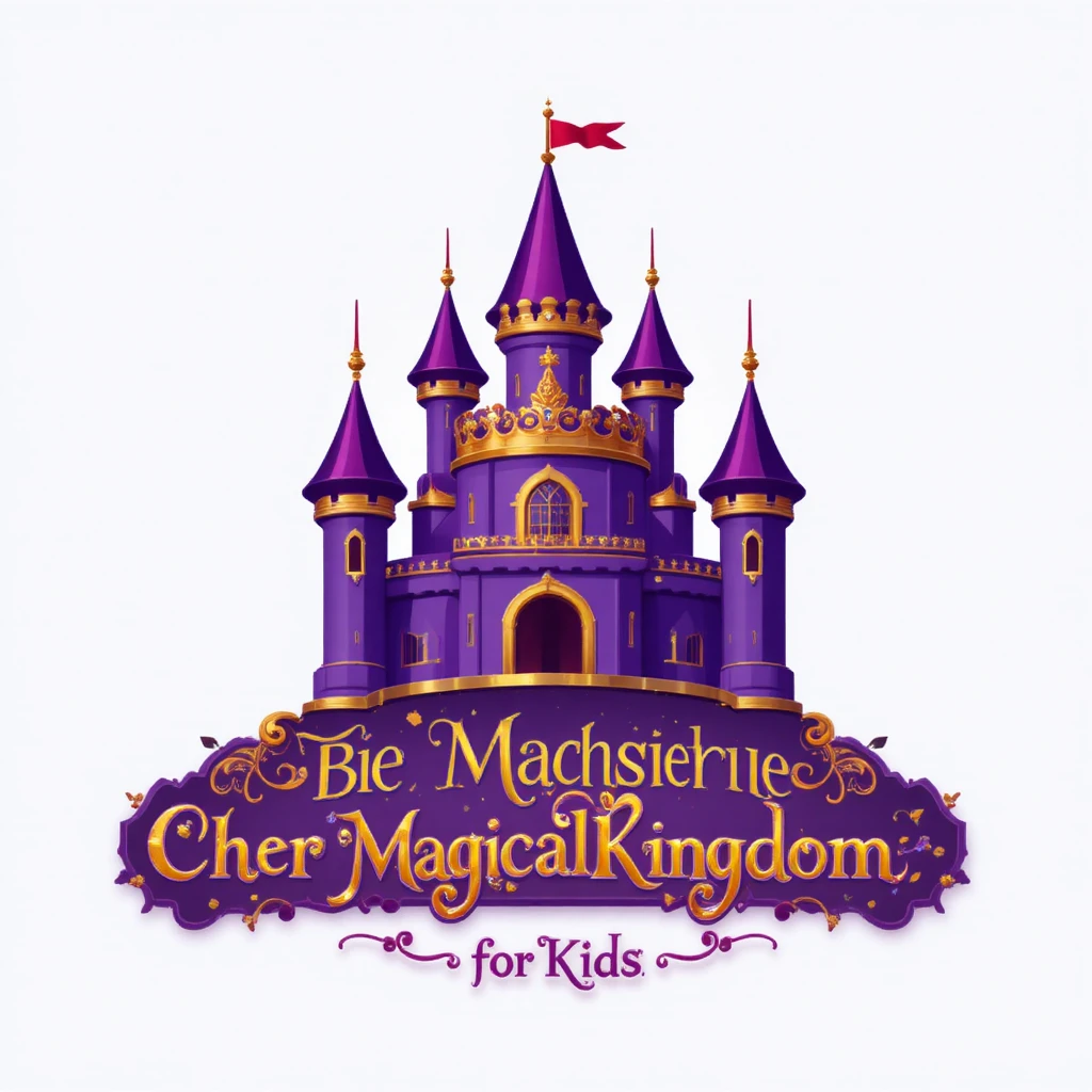 Logotipo de castillo real con corona en colores mágicos