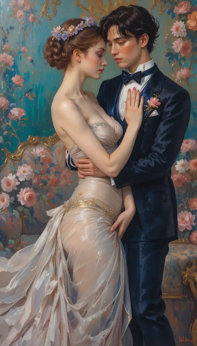 Sensual impressionist portrait of a glamorous woman in rich colors