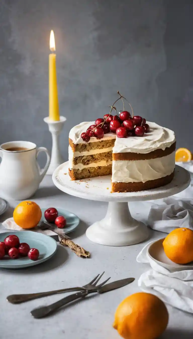 Femme âgée riant en découpant un gâteau dans une cuisine chaleureuse