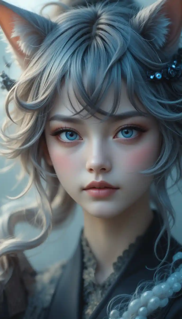 明亮藍眼的動漫貓娘特寫