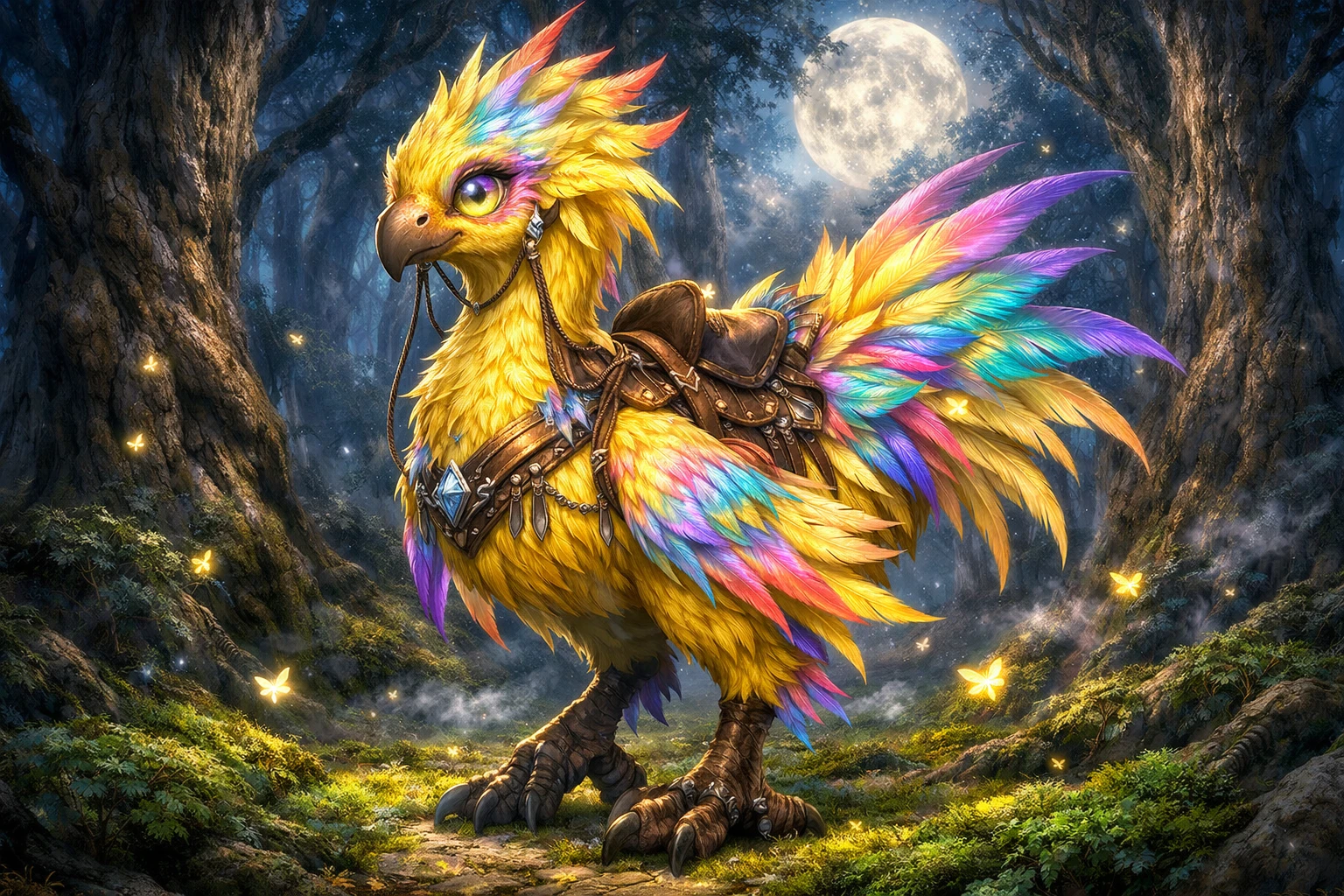 Radiant Fantasy Bird Mount In A Moonlit Enchanted Forest
