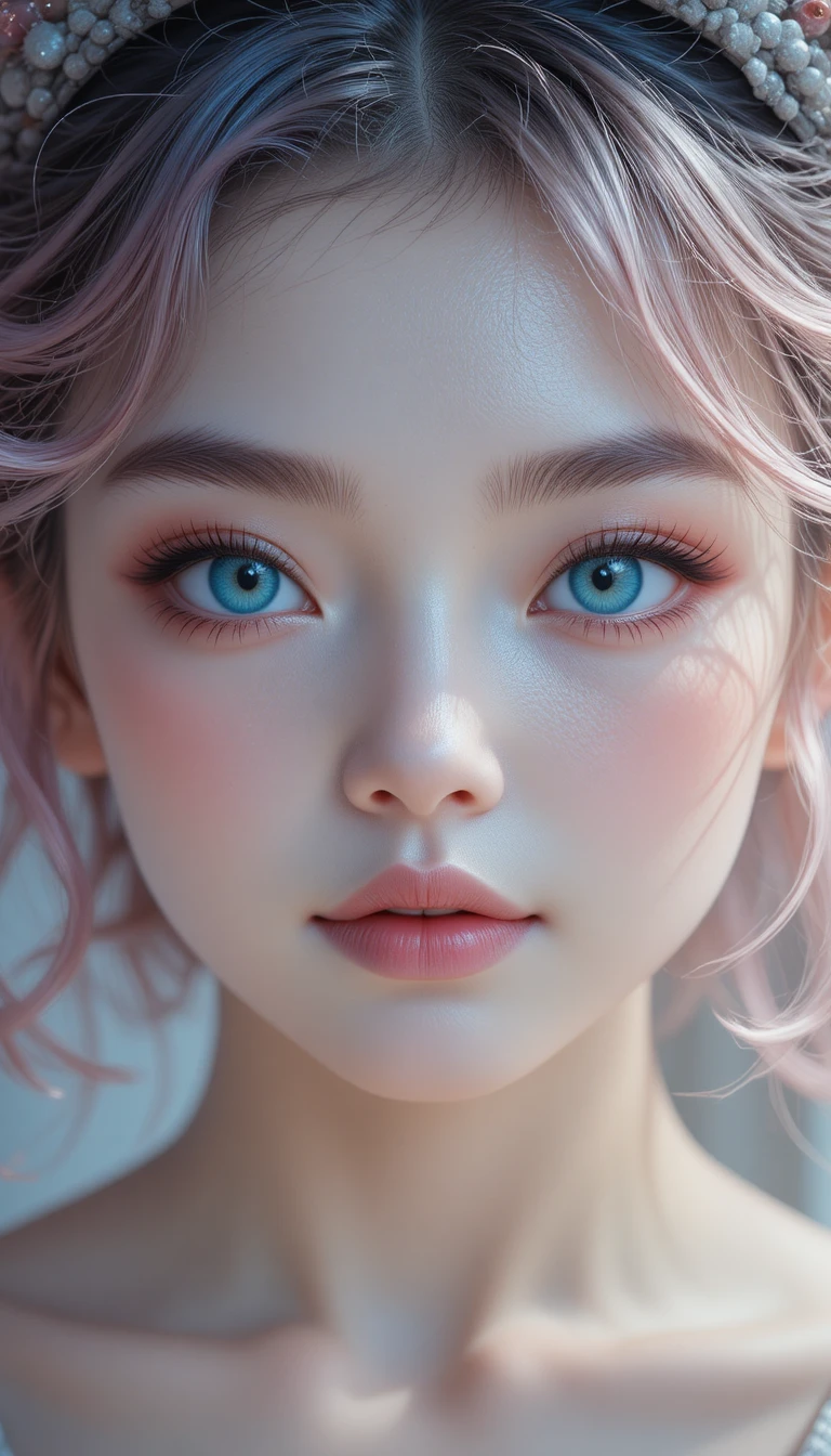 Anime neko girl close up with bright blue eyes