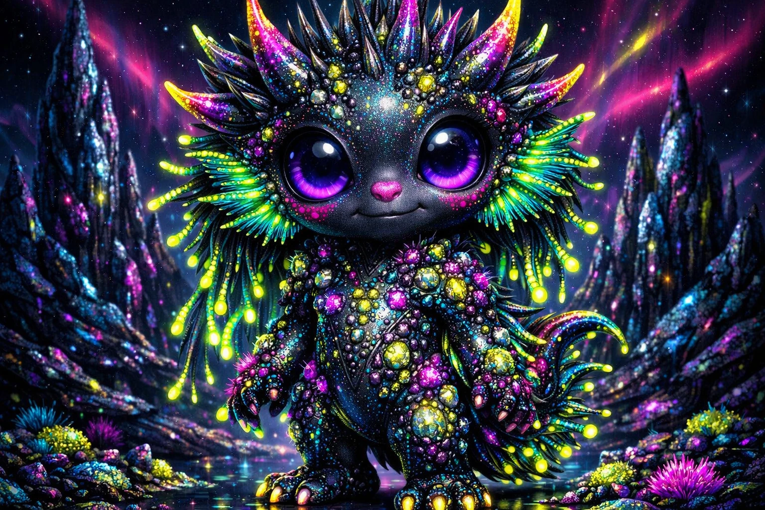 Whimsical alien creature with glowing gills and tendrils