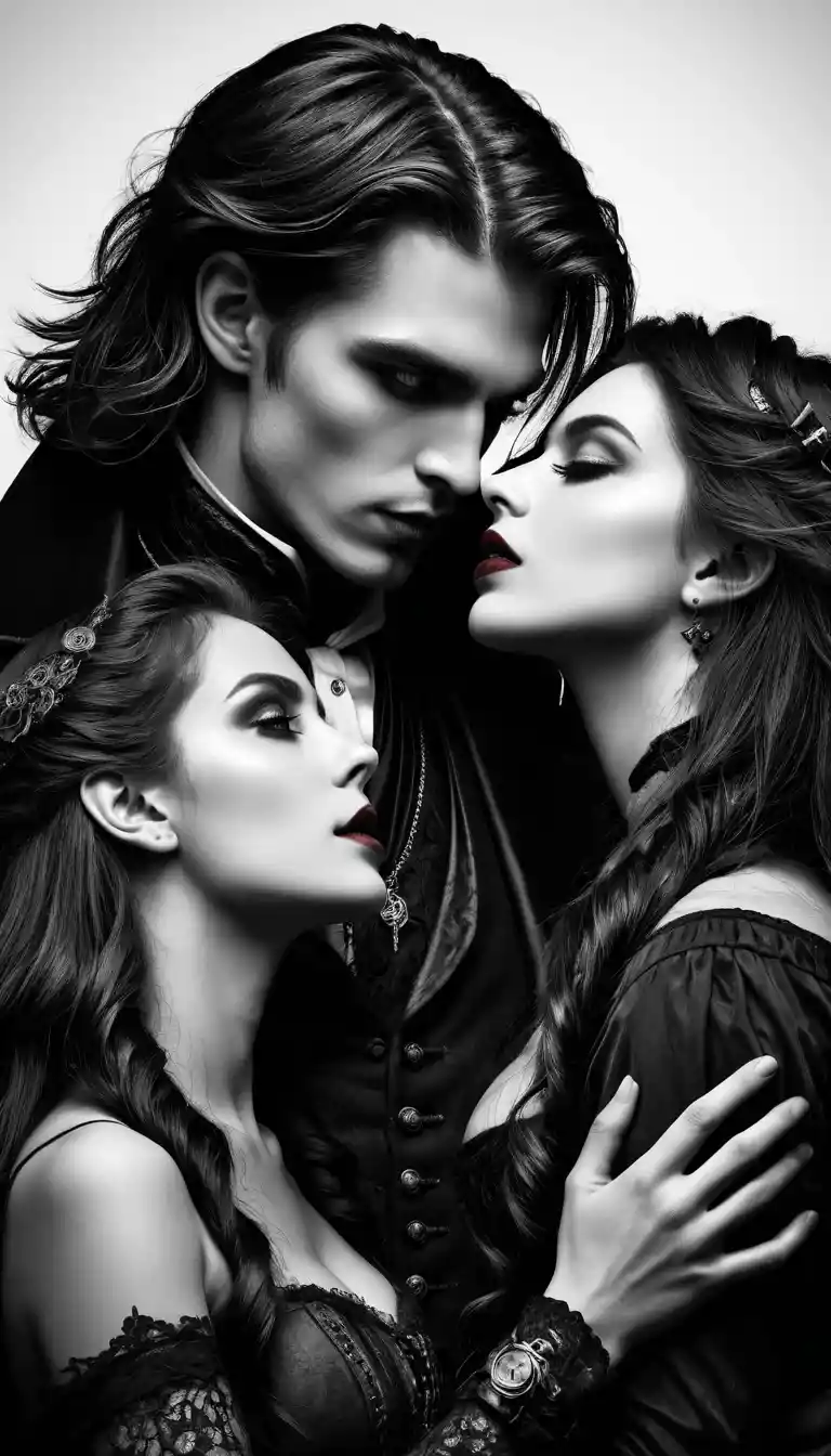 Amants vampires steampunk en gros plan cinématographique sombre