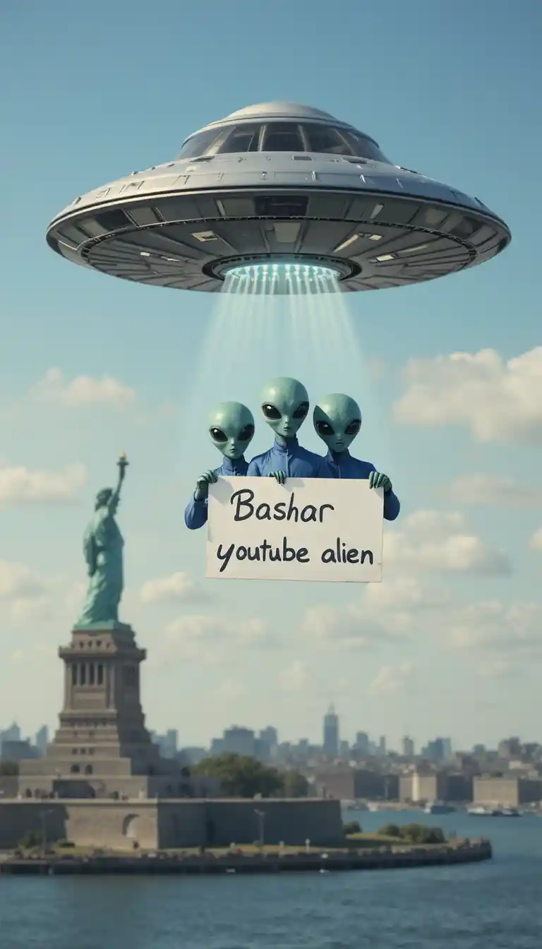 OVNI avec des extraterrestres survolant la skyline du port de New York