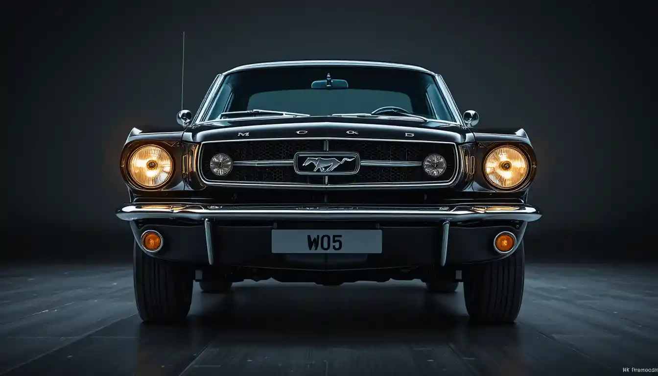 Klassischer Ford Mustang von 1965 rast auf die Kamera zu