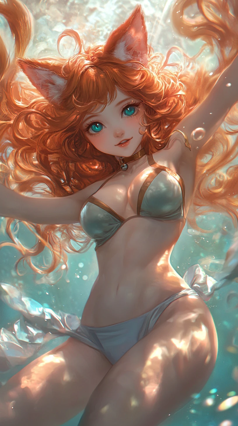 Joyful anime cat girl dancing in ethereal air