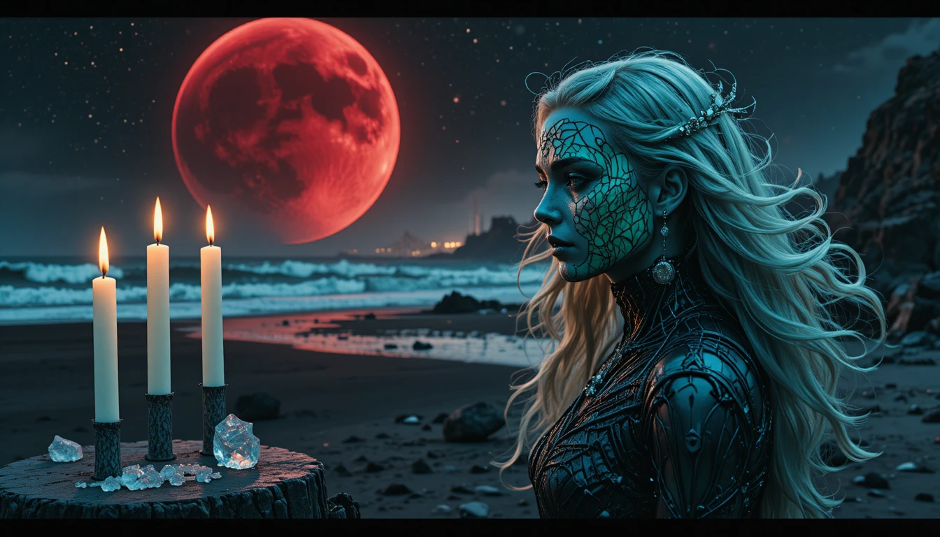 Surreal portrait of a masked woman in ornate green armor