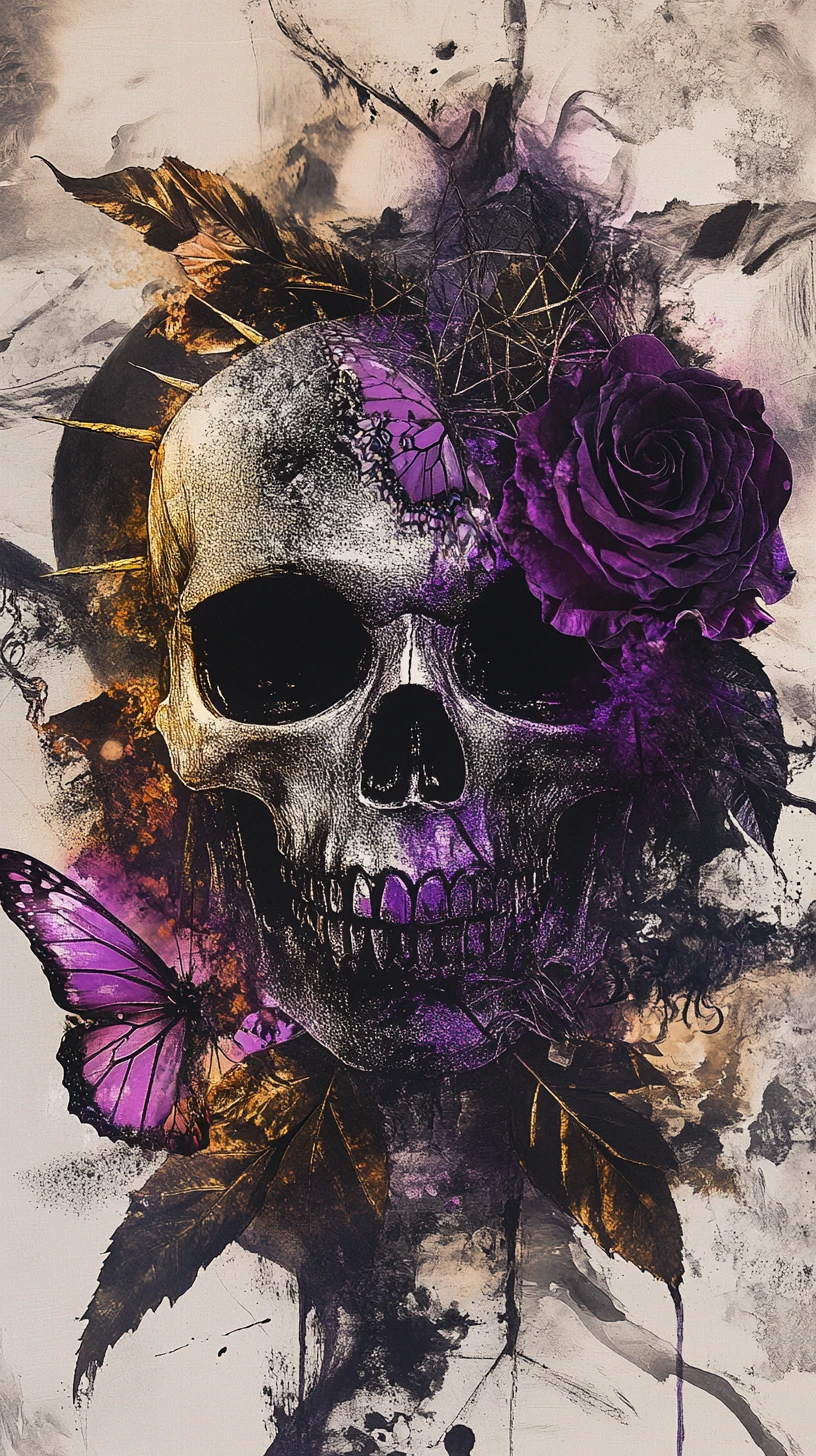 Surreal skull collage with butterfly mask and dark roses