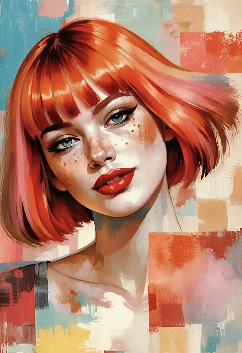 Ritratto pop art di ragazza dai capelli rossi con occhi turchesi