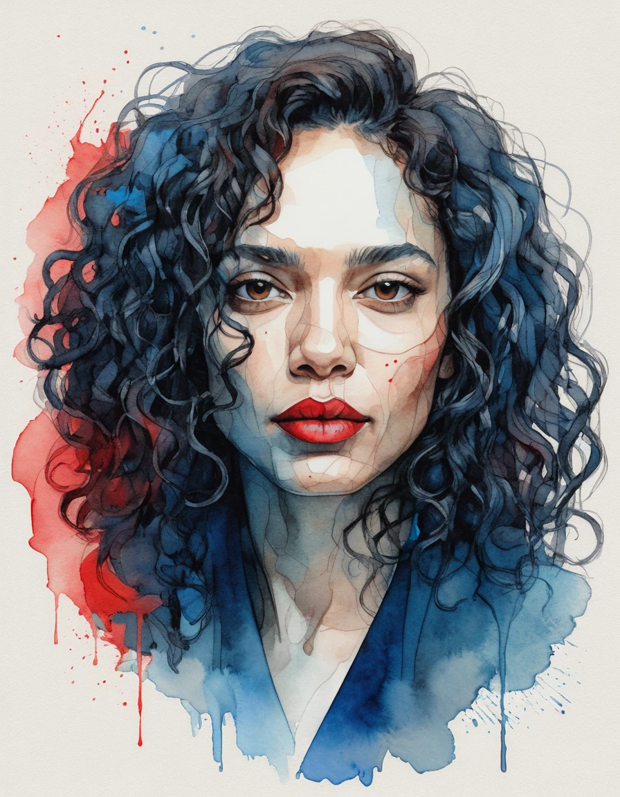 Ritratto di donna latina in line art fluida ad acquerello