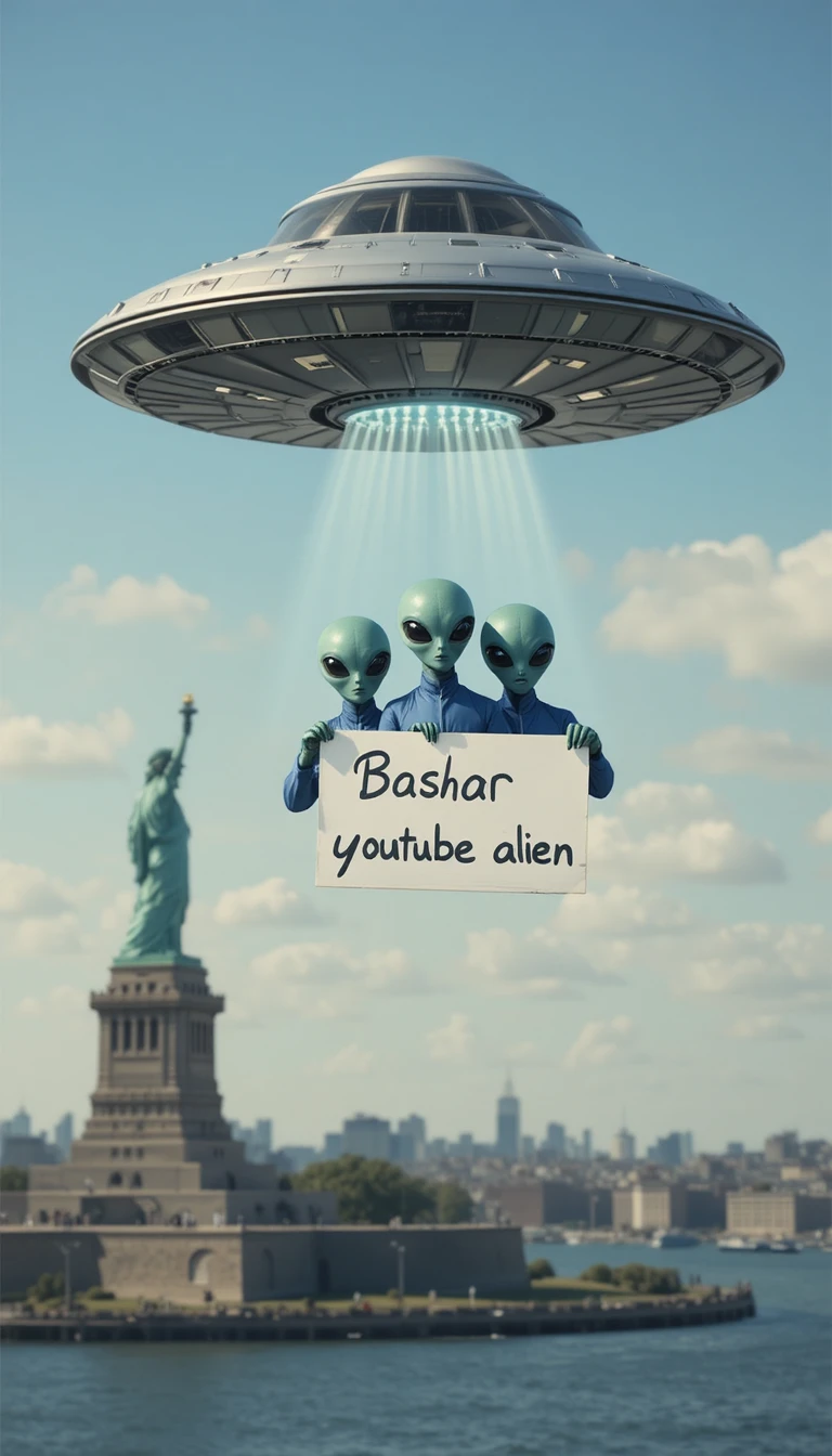 載滿外星人的幽浮飛越紐約港天際線