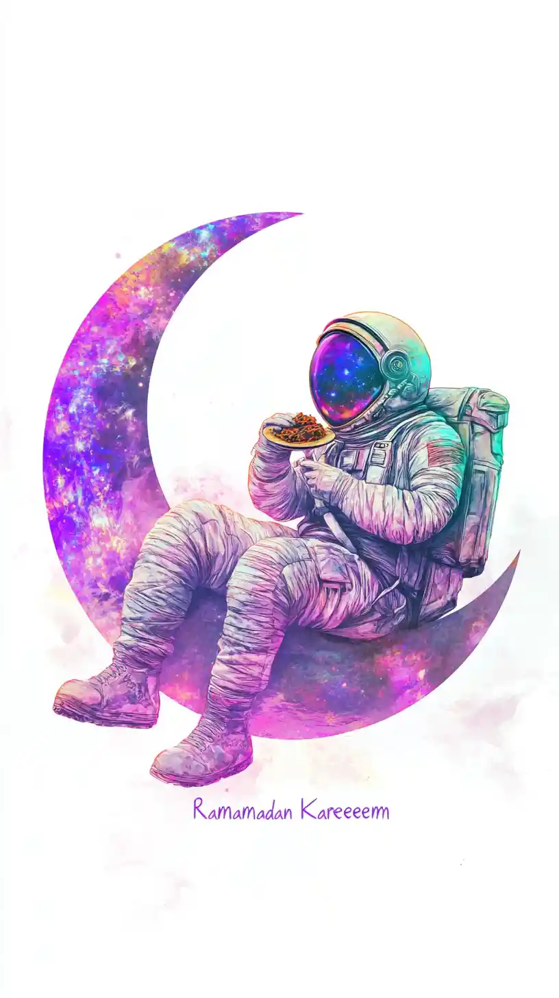 Astronaut On Crescent Moon Holding Ramadan Lantern Artwork