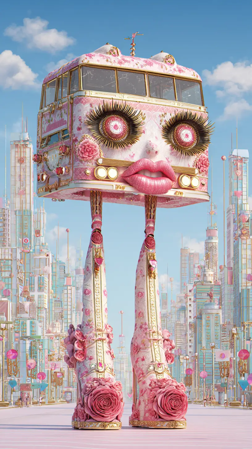 Surreal Futuristic Paris Bus As High Fashion Model